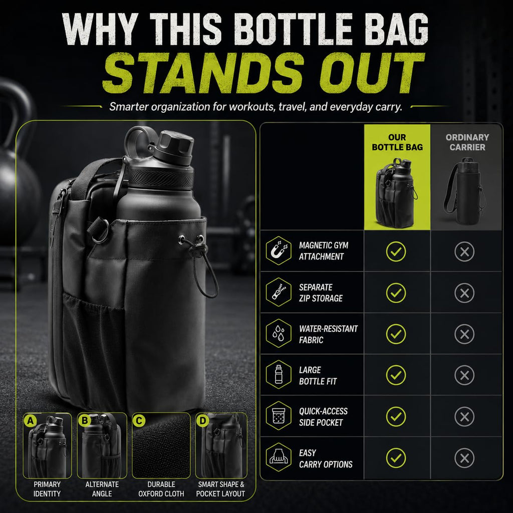 Magnetic Water Bottle Bag for Gym, Heavy-Duty Bottle Holder with Shoulder Strap, Phone and Keys Pockets, Magnetic Gym Bag for Men and Women, BB-607 - image 4