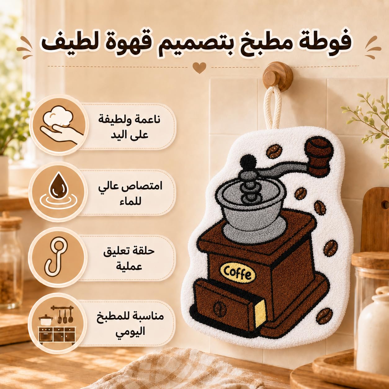 Kitchen Towel with Hanging Loop, Soft Absorbent Microfiber Hand and Dish Cloth for Drying Hands, Dishes, Countertops and Kitchen Surfaces, Reusable, J-457B, Coffee Machine - image 2