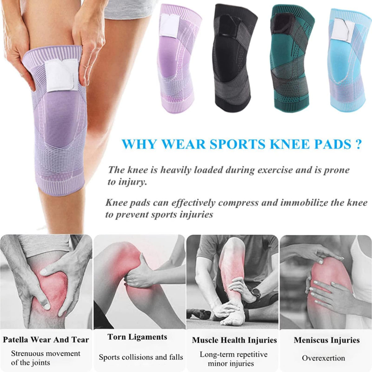 Knee Brace Compression Sleeve with Adjustable Strap, Breathable 3D Knit Elastic Knee Support for Men and Women, Running Gym Sports (Knee NO:7845) - image 4