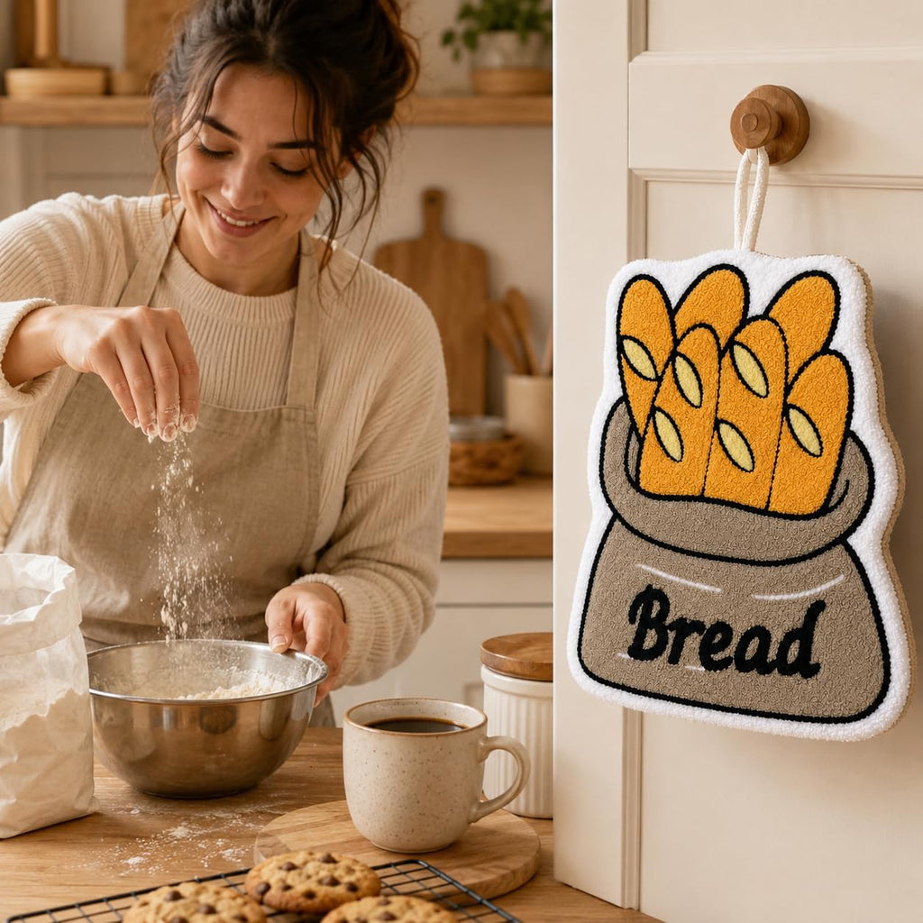 Kitchen Towel with Hanging Loop, Soft Absorbent Reusable Hand and Dish Cloth for Drying Hands, Dishes and Kitchen Surfaces, J-457B (Bread) - image 6