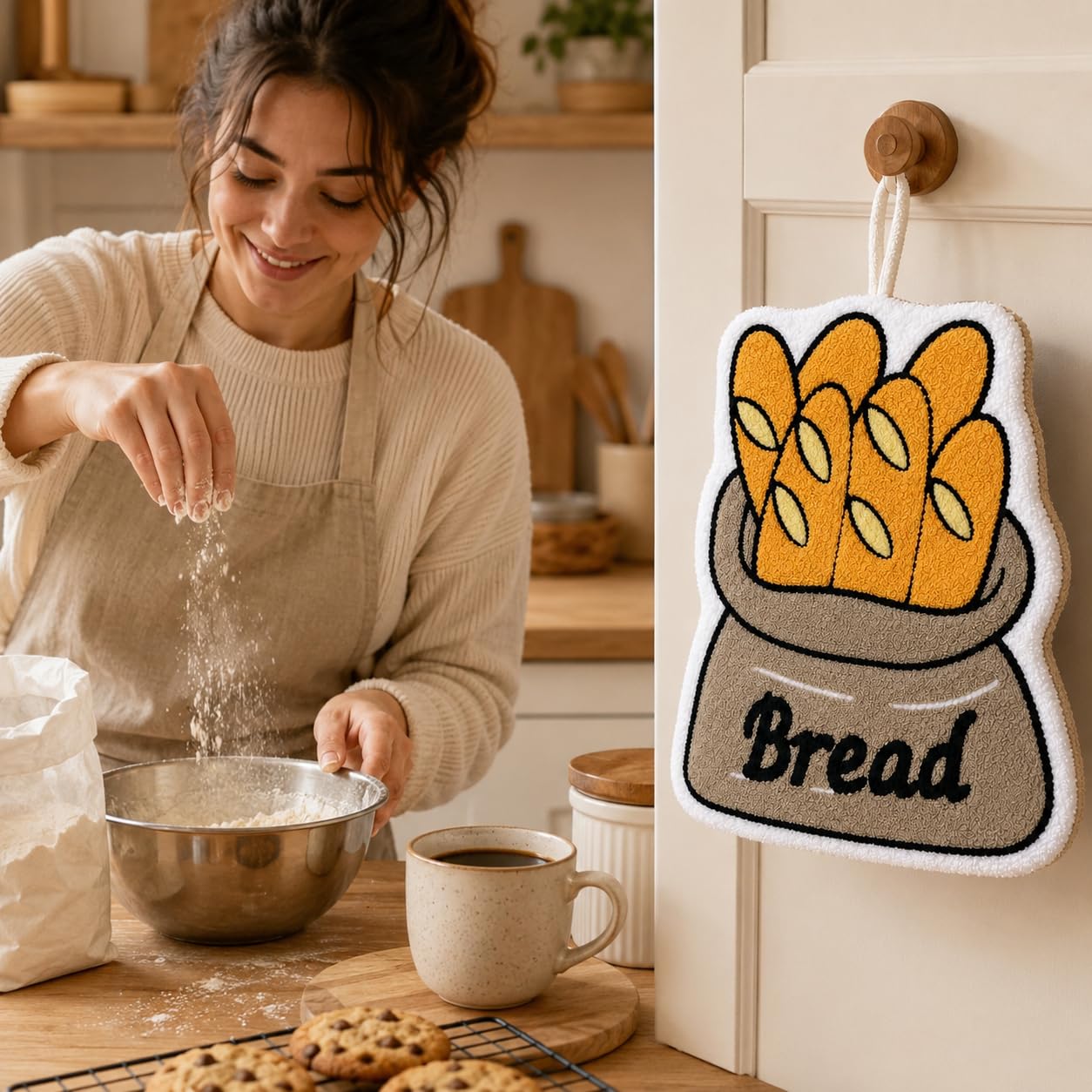 Kitchen Towel with Hanging Loop, Soft Absorbent Reusable Hand and Dish Cloth for Drying Hands, Dishes and Kitchen Surfaces, J-457B (Bread) - image 6