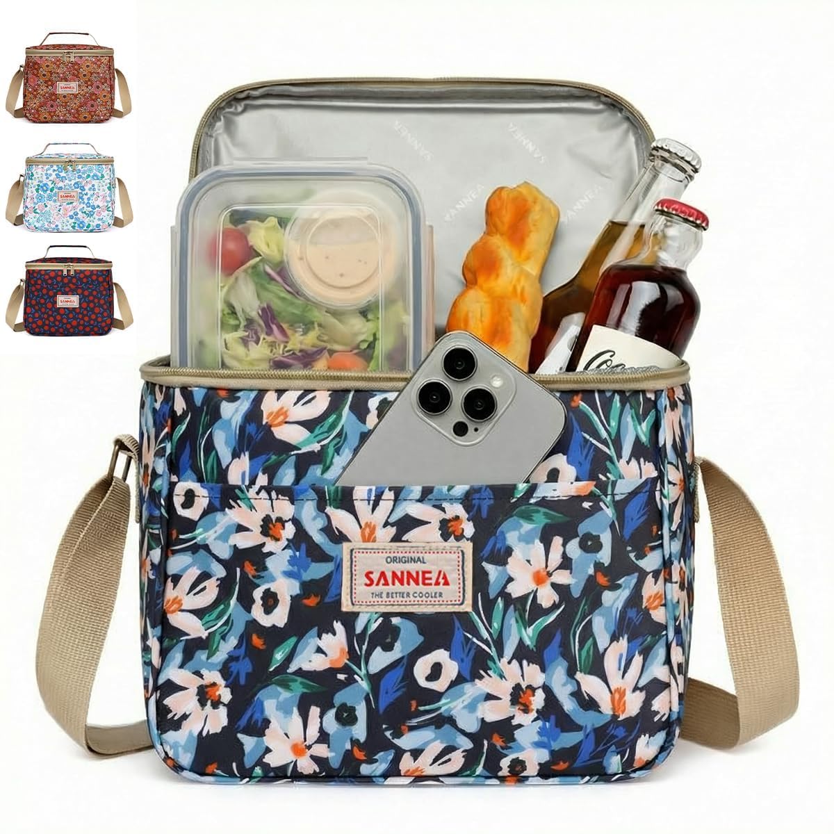 Insulated Lunch Bag 7.5L, Thermal Food Cooler Tote with Leak-Resistant Lining for Hot and Cold Meals, Reusable Meal Bag for Work, School, Picnic and Travel, BB-548 (Blue Floral) - image 1