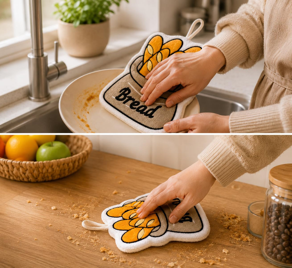 Kitchen Towel with Hanging Loop, Soft Absorbent Reusable Hand and Dish Cloth for Drying Hands, Dishes and Kitchen Surfaces, J-457B (Bread) - image 7