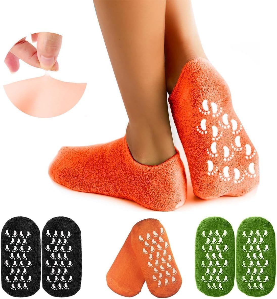 Moisturizing Gel Heel Socks for Dry and Cracked Heels, Jojoba Oil Olive Oil and Vitamin E, One Size Softening Spa Socks (Orange) - image 1