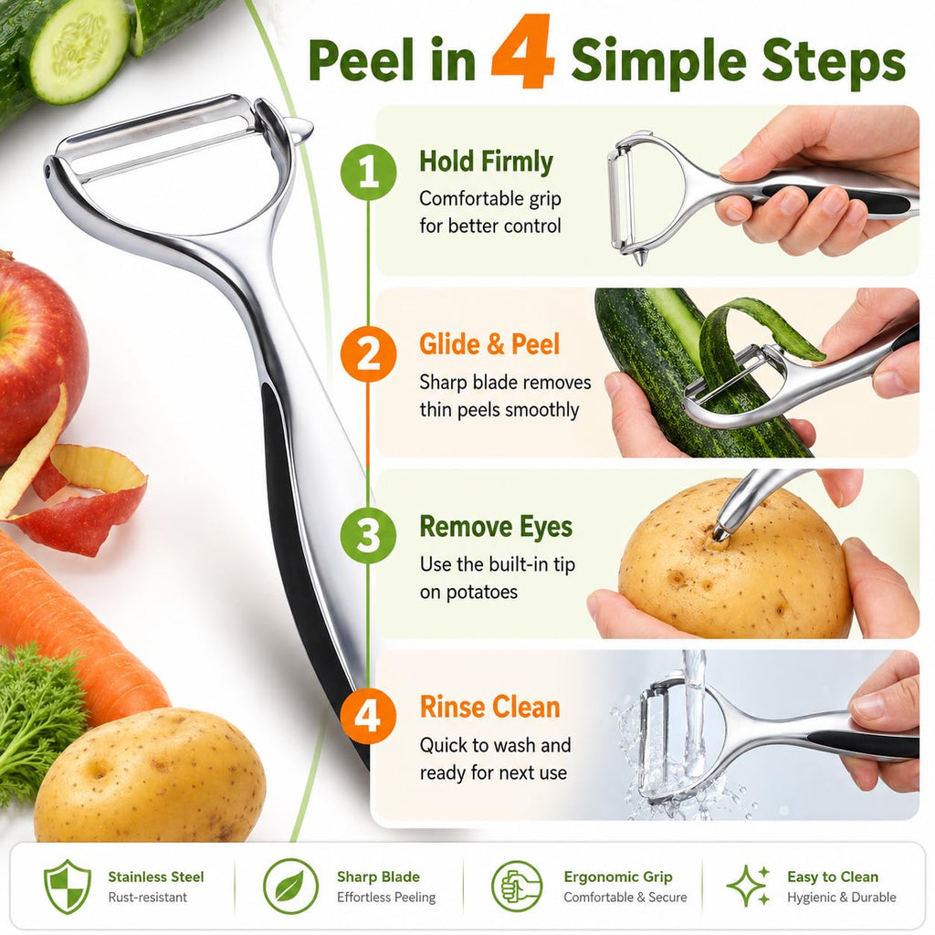 Vegetable Peeler Potato Peelers Fruit Peeler - Premium Stainless Steel Manual Peeler with Sharp Blade for Vegetables & Fruits, Non-Slip Handle, Multi-Functional Peeling Knife for Home use, XE-444 - image 5