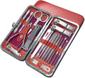 Manicure Set and Pedicure Kit, Stainless Steel Nail Care Tools with Precision Clippers, Cuticle Trimmer, Brow Scissors, Ear Cleaner and Portable Case for Men and Women, Red and Silver - image 1