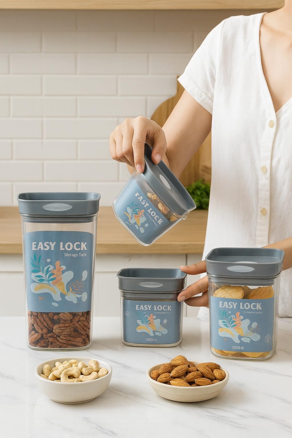 Food Storage Containers Set – Airtight Kitchen Jars With Lids, Pantry Organization Acrylic Canisters For Flour Sugar Legumes Spices Snacks, Stackable Clear Set Of 4 (400/600/800/1000ml) (Grey) - image 2