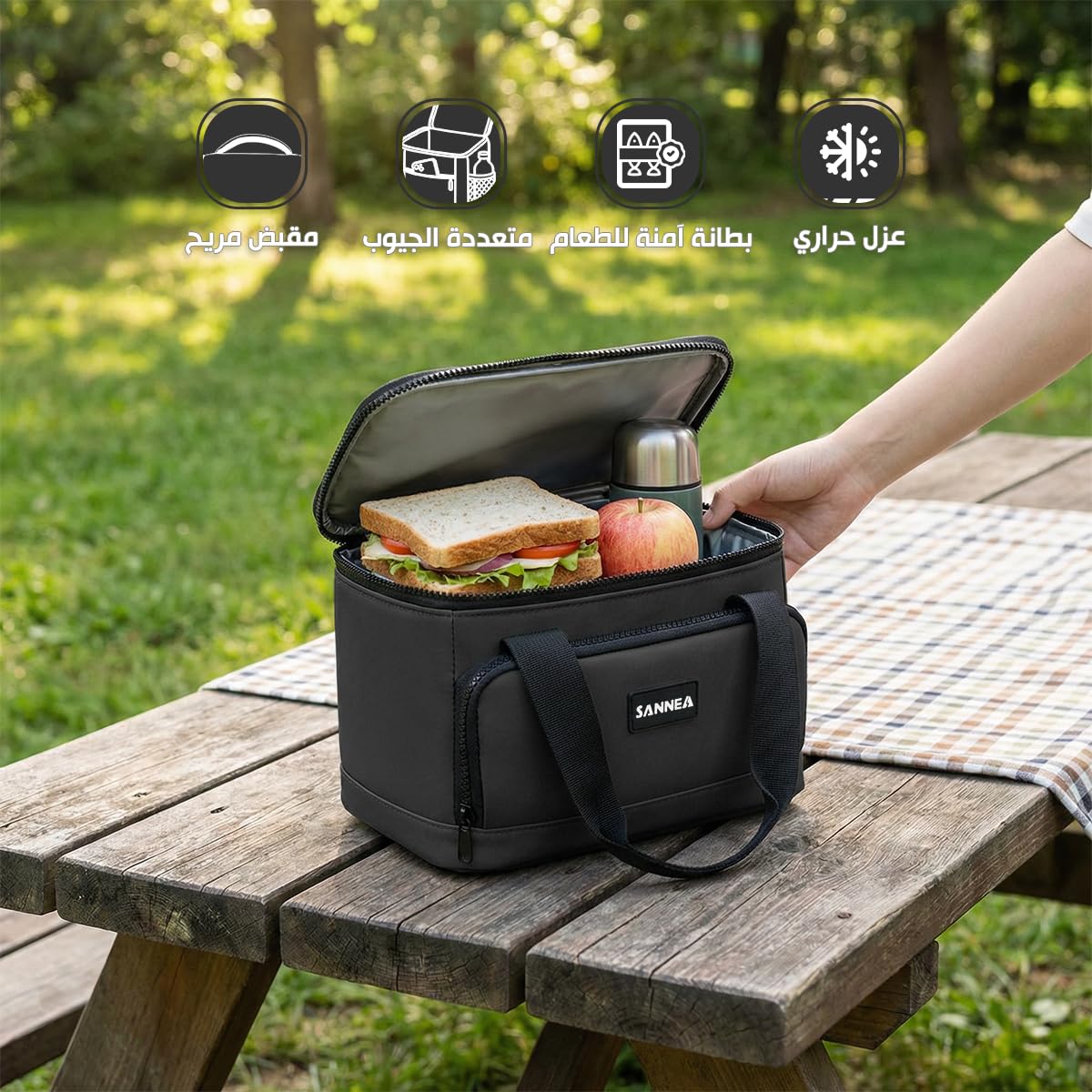 Lunch Bag 7 L, Insulated Thermal Cooler Tote, Waterproof Reusable Food Storage Carrier for Hot and Cold Meals, Work, School, Picnic and Travel, BB-561 (Black) - image 2
