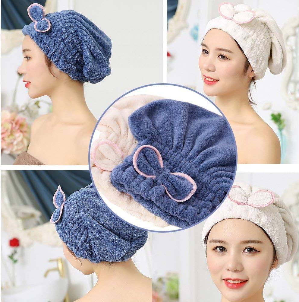Microfiber Hair Towel Wrap 2 Pack, Quick-Dry Absorbent Turban Caps for Wet, Curly and Long Hair, Lightweight Striped Head Towels, Multicolour - image 6