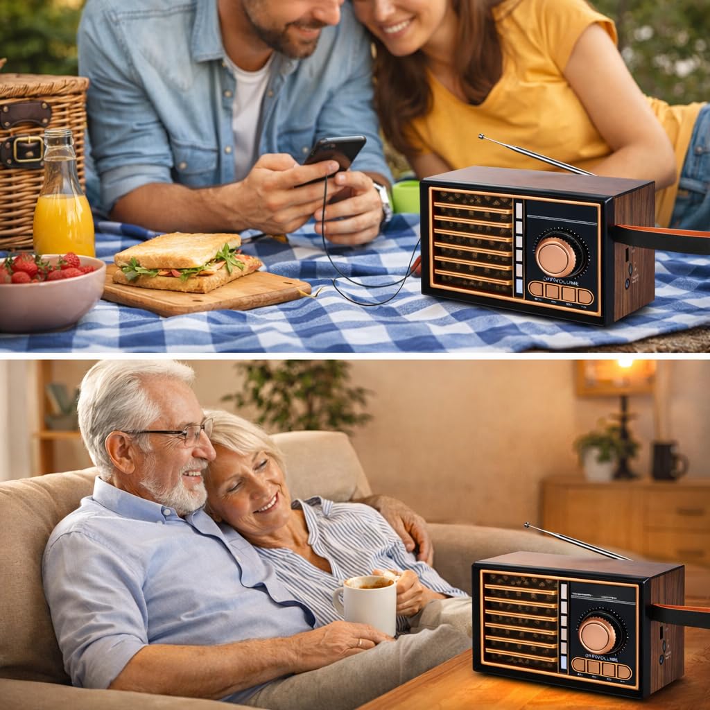 Bluetooth Speaker with FM Radio, Portable Wireless Speaker with RGB Light, Hands-Free Calling, AUX Input, TF Card Support and High-Sensitivity Antenna (Wooden) - image 7