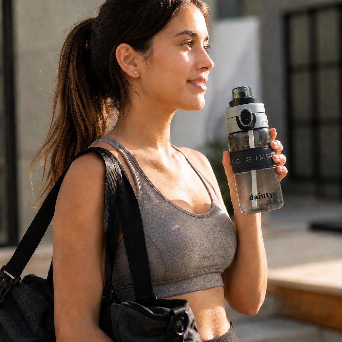 Water Bottle 500ml with Straw, BPA-Free Lightweight Plastic Sports Bottle with Leak-Resistant Lid for School, Gym, Fitness, Outdoor and Travel, FL-1315, Grey - image 7