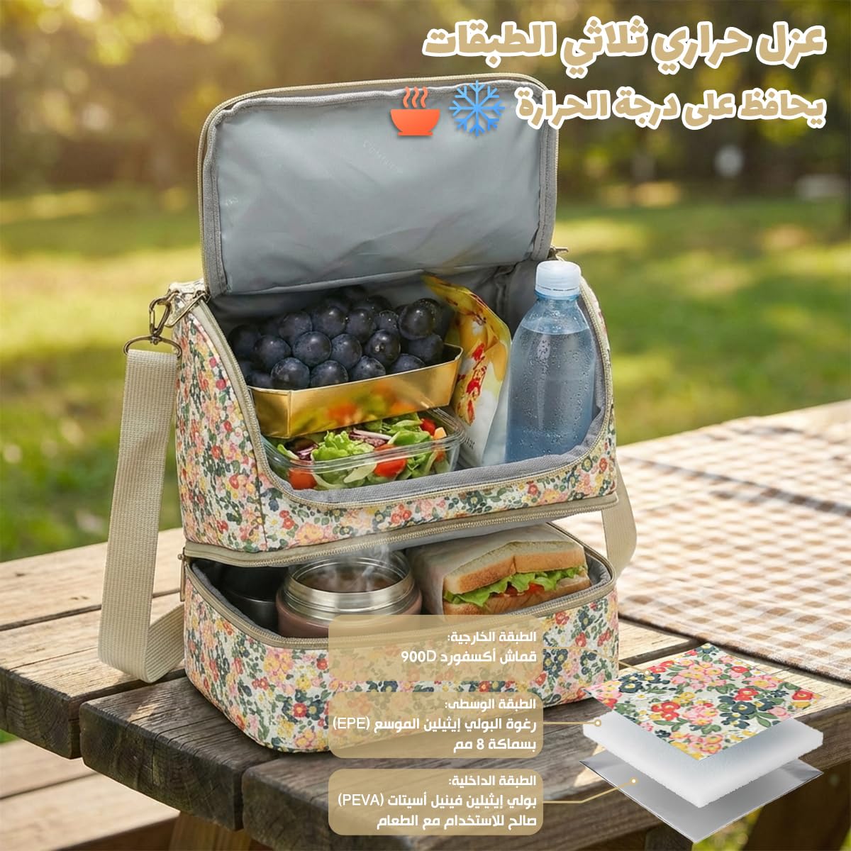 Lunch Bag 11 L, Insulated Thermal Cooler Tote, Waterproof Leak-Resistant Food Storage with Wide Opening for Work, School, Picnic and Travel, BB-549 (Liberty Floral) - image 4