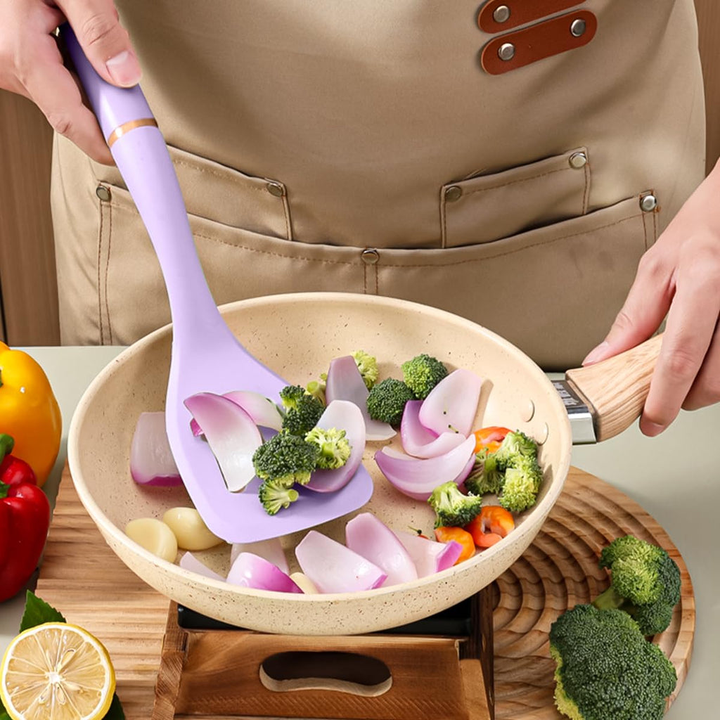 Silicone Kitchen Utensil Set, 6-Piece Heat-Resistant Non-Scratch Cooking Tools with Holder and Metal Handles for Nonstick Cookware, Purple - image 6