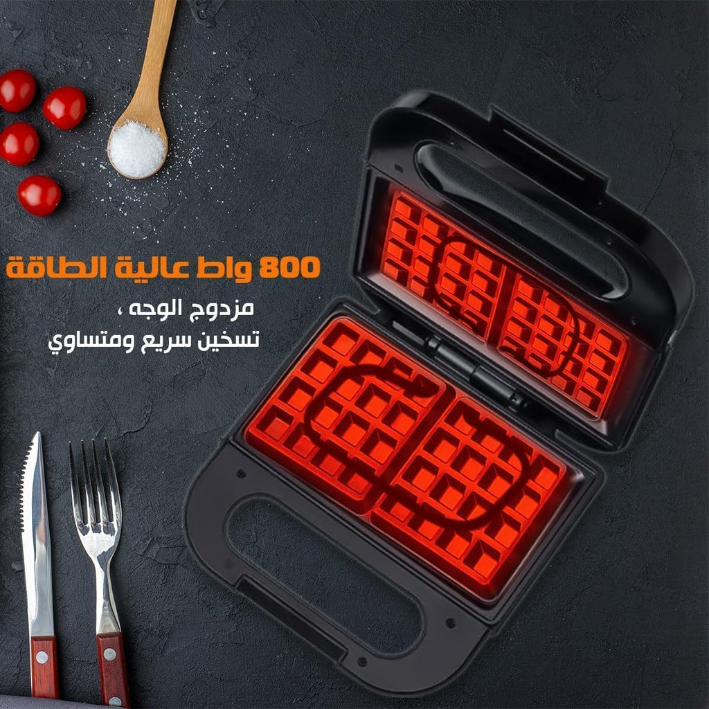 Waffle Maker 800W, Electric Nonstick Waffle Machine with Double-Sided Heating Plates, LED Indicator and Compact Vertical Storage for Home Breakfast, 2023-9 - image 3