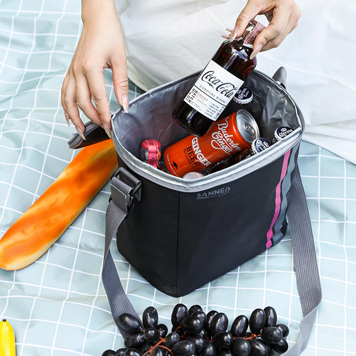Insulated Lunch Bag 8L Thermal Food Cooler Tote, Waterproof Leakproof Lunch Box Bag for Hot Cold Meals Work School Picnic Travel, BB-569 (Black/Pink) - image 6