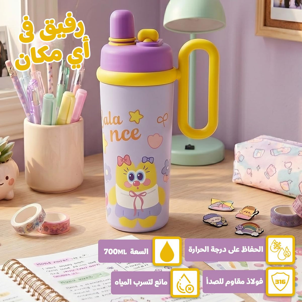 Vacuum Cup 700ml - Stainless Steel Insulated Travel Mug with Handle & Straw, Leak Proof for Hot and Cold Drinks, BPA-Free, Tumbler with Double Drink method for Gym, Travel & Car Use, F-1533 (Purple) - image 2