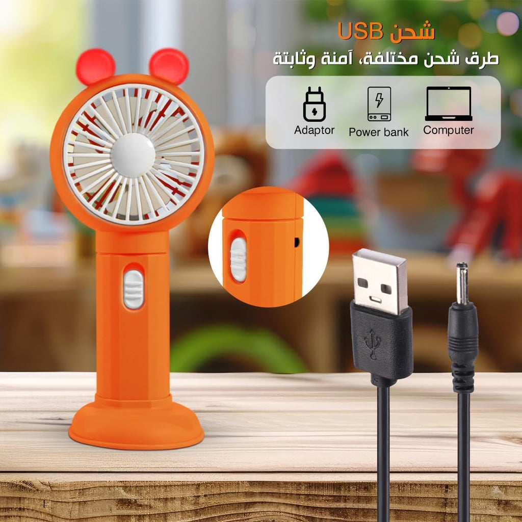 Portable Fan with Phone Stand, Rechargeable Mini USB Handheld and Desk Fan, 0.6W 1-Speed Compact Personal Cooling for Home, Office and Travel, HK59-1B (Orange) - image 5
