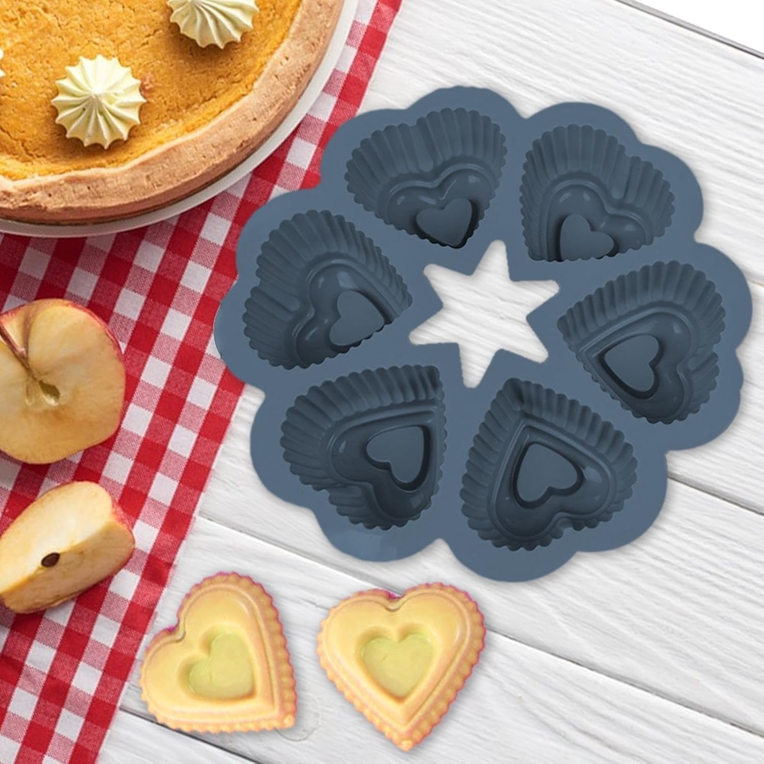 Silicone Cake Mold, 6-Cavity Heart-Shaped Non-Stick Baking Pan with Handle, BPA-Free Reusable Oven-Safe Tray for Cakes, Brownies, Muffins and Desserts, Grey - image 3