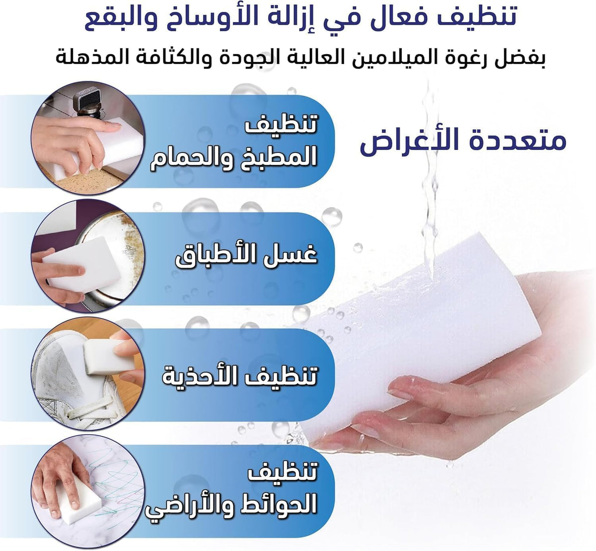 Magic Cleaning Sponge Multipurpose Eraser Pad Reusable Fast Absorbing for Kitchen Bathroom Wall Car Boat Office, 12 PCS - image 3