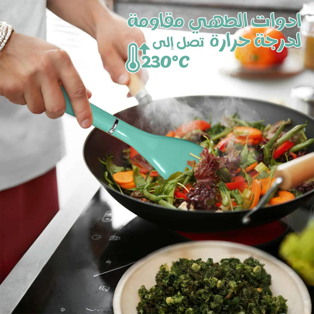 Kitchen Utensils, Silicone Cooking Utensils with Holder, Non-stick Cookware Friendly & Heat Resistant, Kitchen Silicone Set 6-Piece, Modern Design (Green) - image 4