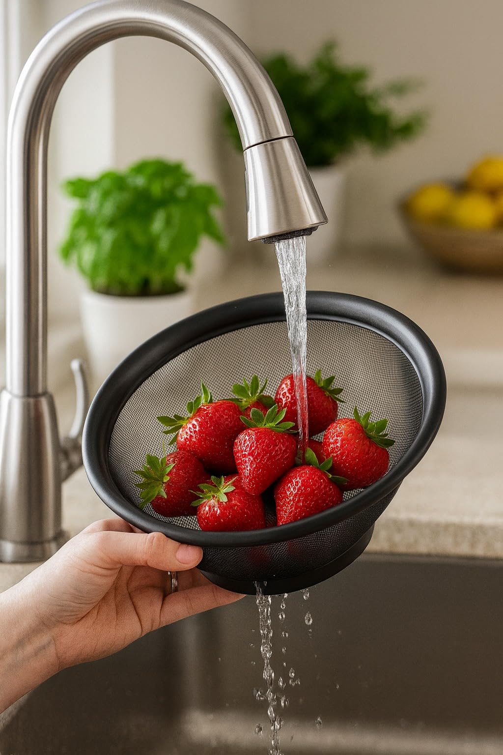 Colander, 22 cm Stainless Steel Wire Mesh Strainer Basket with Tall Rim, Heavy-Duty Kitchen Drainer for Washing and Rinsing Vegetables and Fruit - image 6