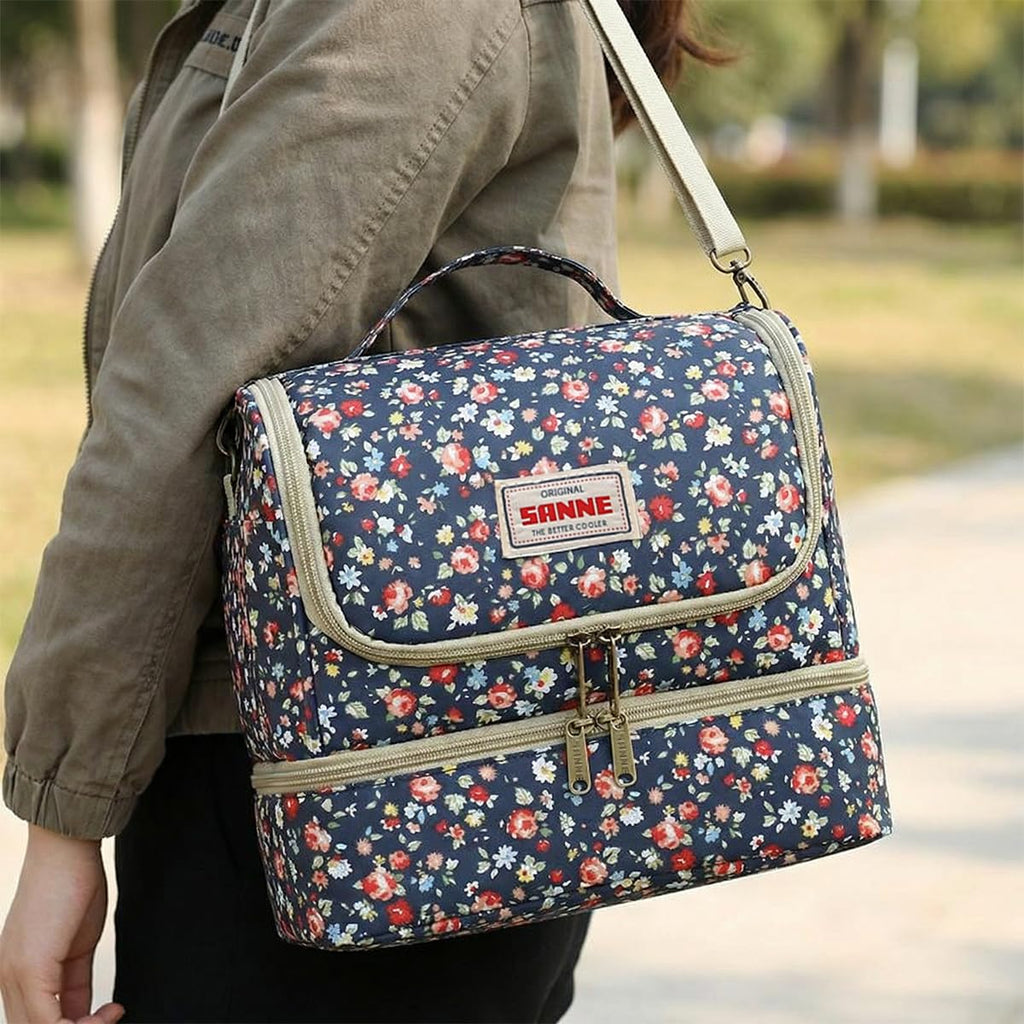 Insulated Lunch Bag 11L Thermal Food Tote, Waterproof Leakproof Wide Opening Lunch Box Bag for Hot Cold Meals Work School Picnic, BB-549 (Navy Floral) - image 5
