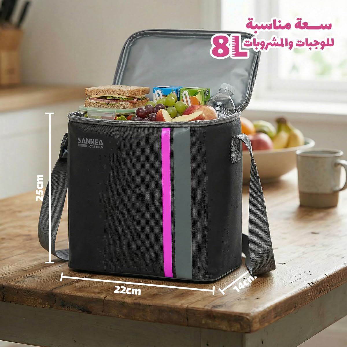 Insulated Lunch Bag 8L, Thermal Cooler Tote with Leak-Resistant Lining for Hot and Cold Food, Reusable Meal Carrier for Work, School, Picnic and Travel, BB-569, Black/Pink - image 3