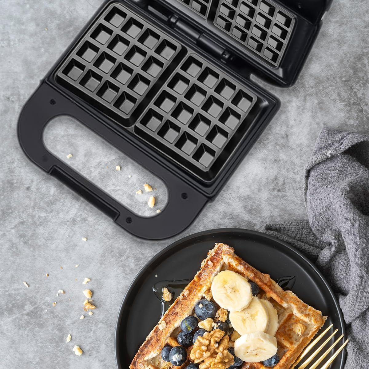 Waffle Maker 800W, Electric Non-Stick Plates with Double-Sided Heating, LED Indicator, Clip-Fastening Lid, Cool-Touch Handle and Vertical Storage for Home Breakfast, 2023-9 (Black) - image 6