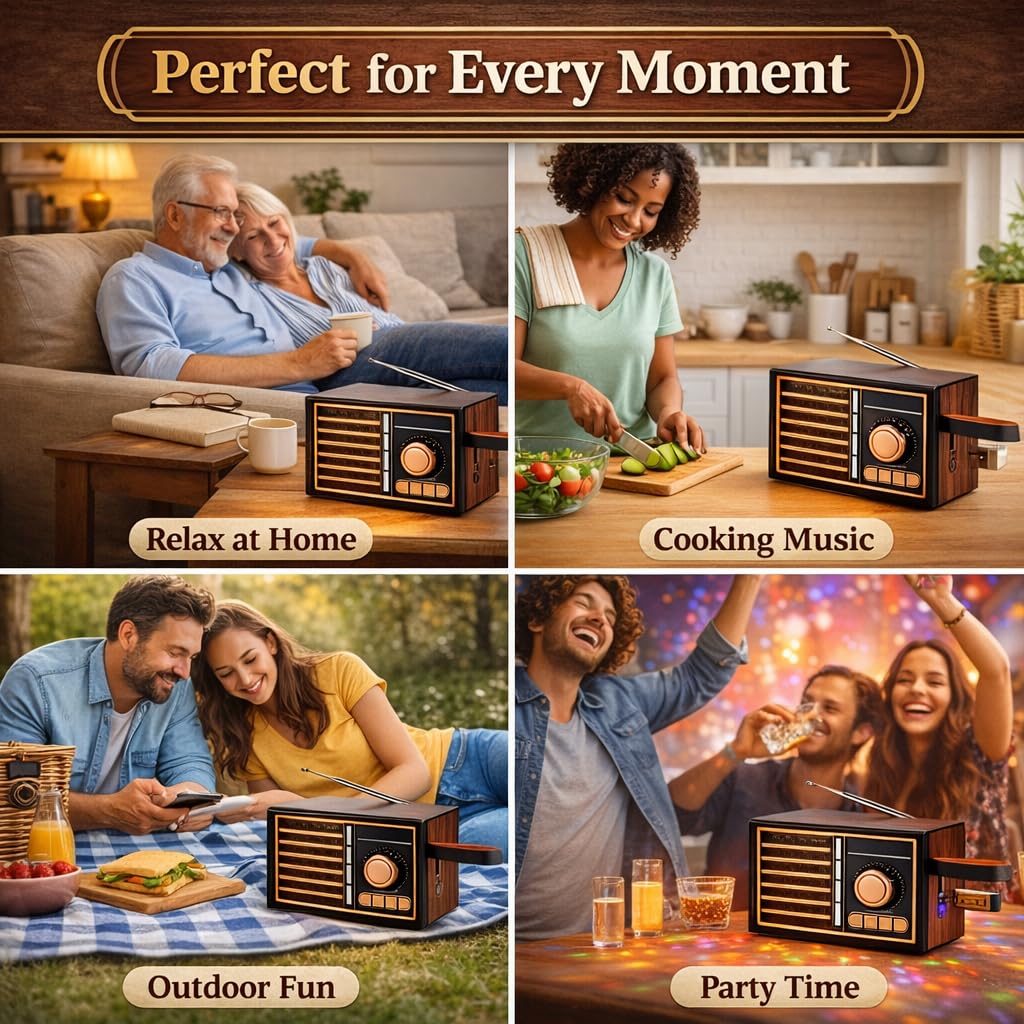 Bluetooth Speaker with FM Radio, Portable Wireless Speaker with RGB Light, Hands-Free Calling, AUX Input, TF Card Support and High-Sensitivity Antenna (Wooden) - image 3