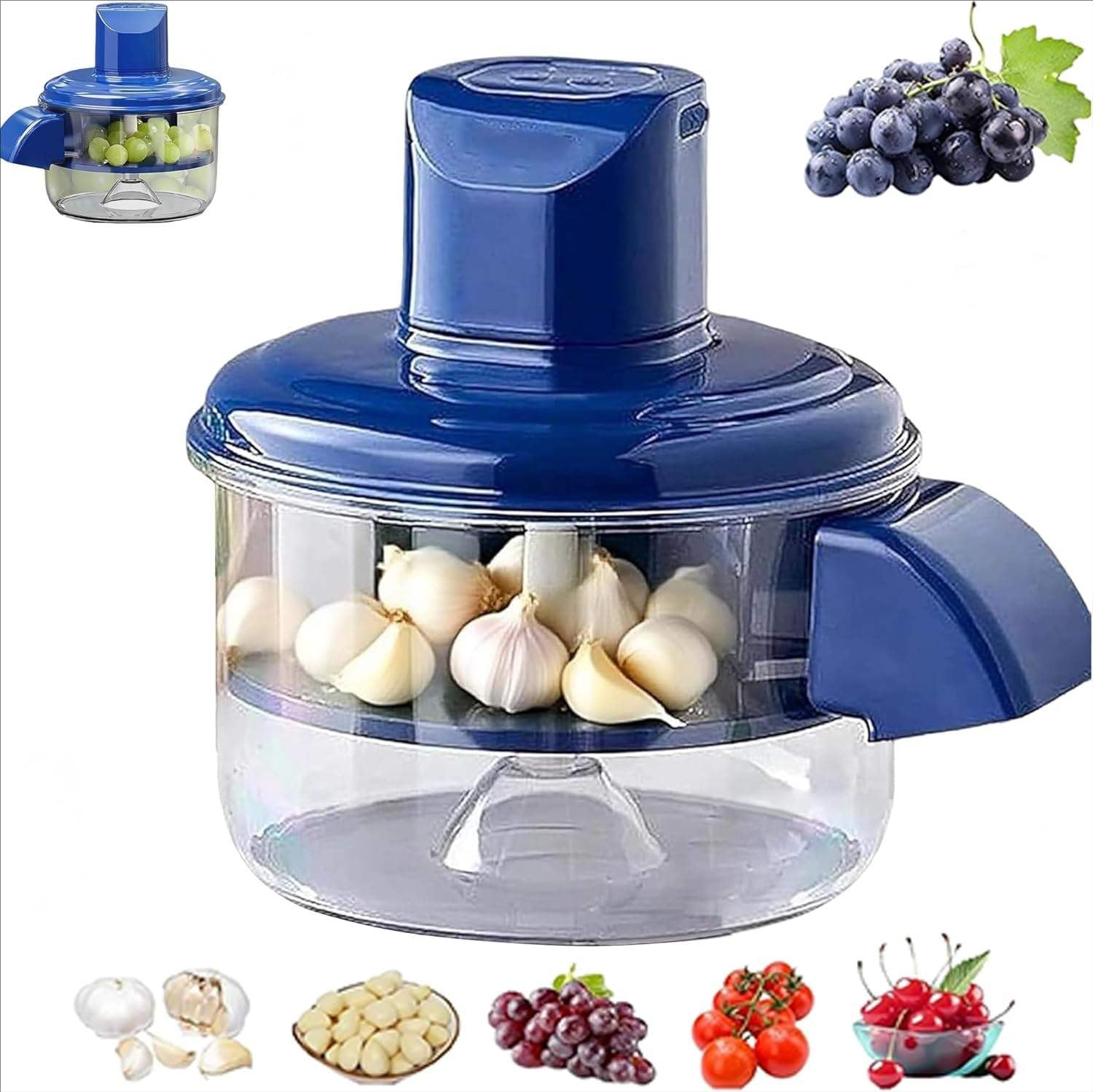 Garlic Peeler, Automatic Fruit and Vegetable Skin Remover with 5 Stainless Steel Blades, Compact ABS Kitchen Prep Tool, Blue, EL-1174 - image 1