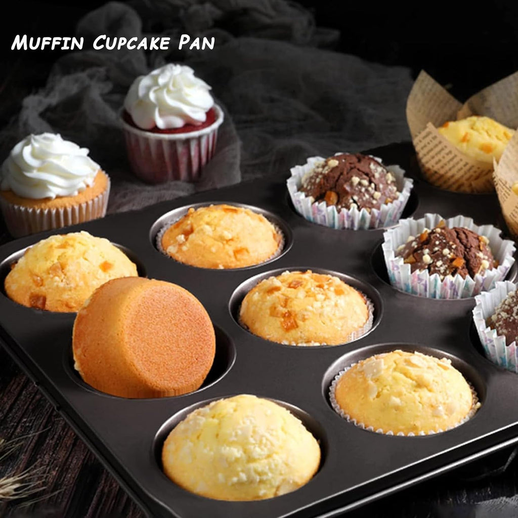 Muffin Pan 12 Cup, Non-Stick Reusable Round Cupcake Baking Mold for Muffins, Cheesecakes, Brownies and Desserts, Home Baking Tray - image 5