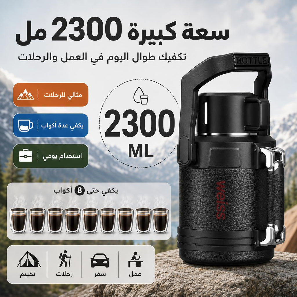 Insulated Water Bottle 2.3L, 316 Stainless Steel Vacuum Flask for Hot and Cold Drinks, Large-Capacity Thermal Bottle for Camping, Office, Travel and Home, F-1522 (Black) - image 3