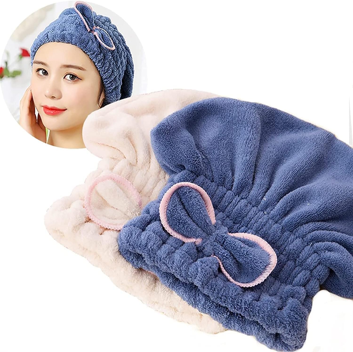 Microfiber Hair Towel Wrap 2 Pack, Quick-Dry Absorbent Hair Turban for Women, Long and Curly Hair, Shower, Makeup, Gym and Travel, Multicolor - image 2