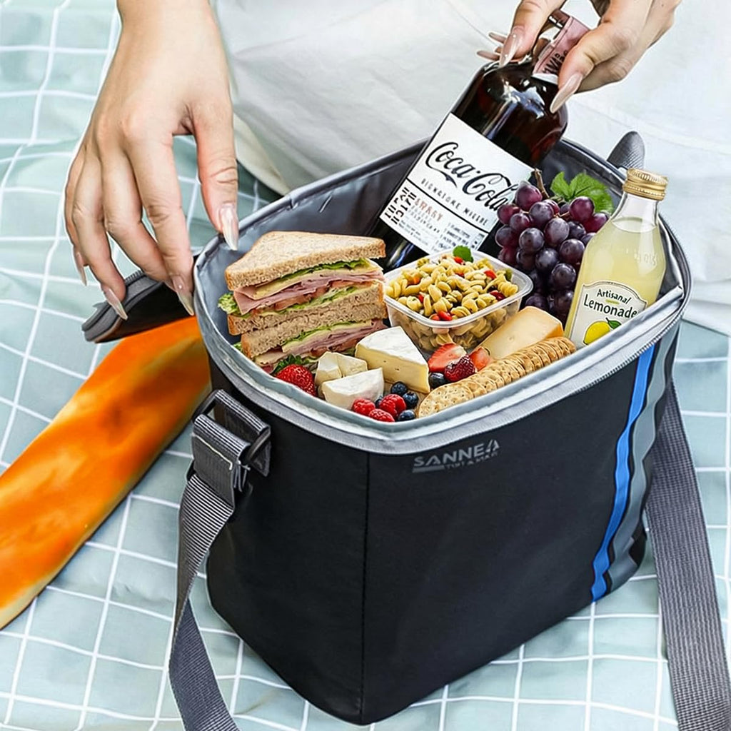 Insulated Lunch Bag 16L Thermal Cooler Bag for Food, Waterproof Leakproof Lunch Box Carrier for Work School Travel Picnic, BB-570 (Black/Blue) - image 6