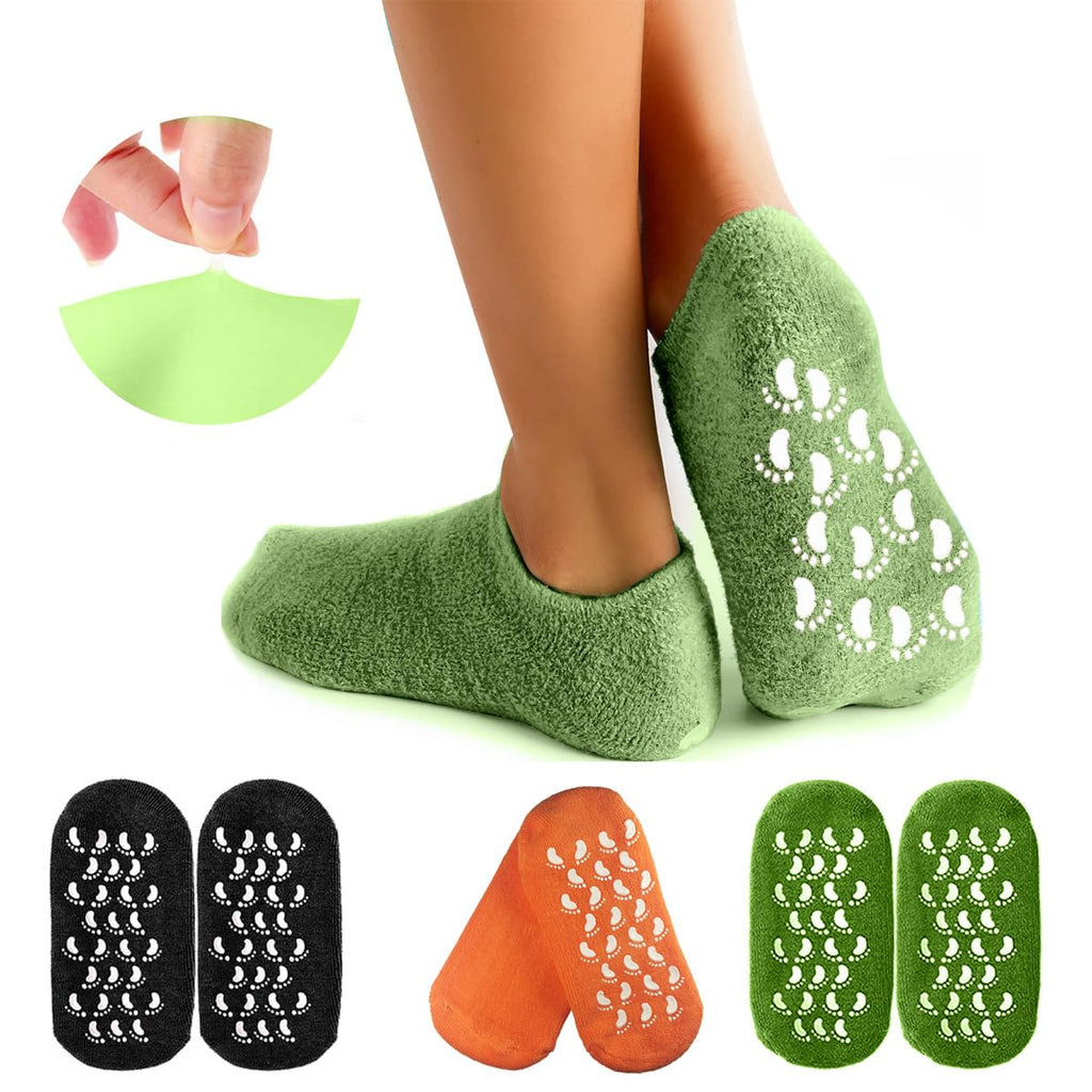 Moisturizing Gel Socks for Dry Cracked Heels, Silicone Spa Heel Socks with Jojoba Oil Olive Oil Vitamin E, Foot Care Pedicure Socks for Women and Men, Reusable Soft Feet Treatment, hanso (Green) - image 1