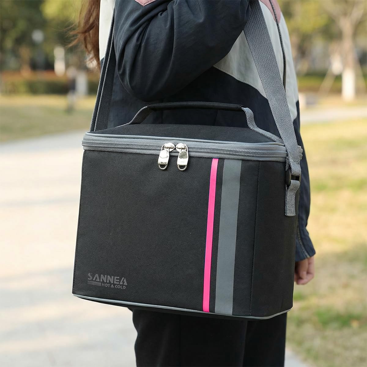 Insulated Lunch Bag 6L, Compact Thermal Cooler Tote with Leak-Resistant Lining, Reusable Food and Drink Carrier for Work, School, University, Travel and Picnic, BB-568, Black & Pink - image 5