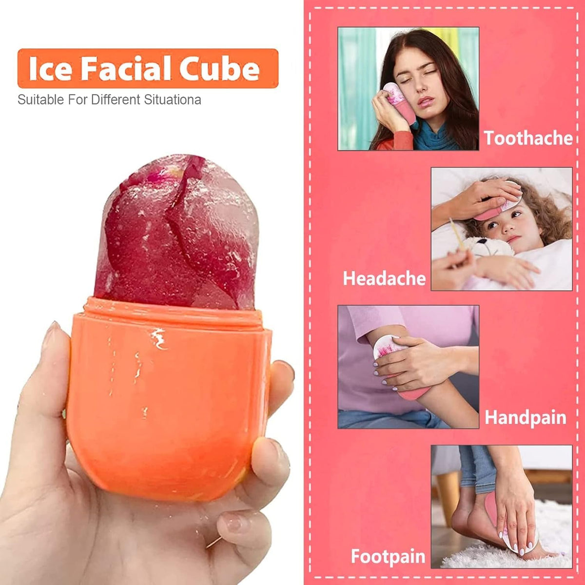 Ice Roller for Face and Eyes, Reusable Silicone Cooling Facial Massage Stick for Skincare, Under-Eye and Neck Care, Portable Beauty Tool, Orange - image 7