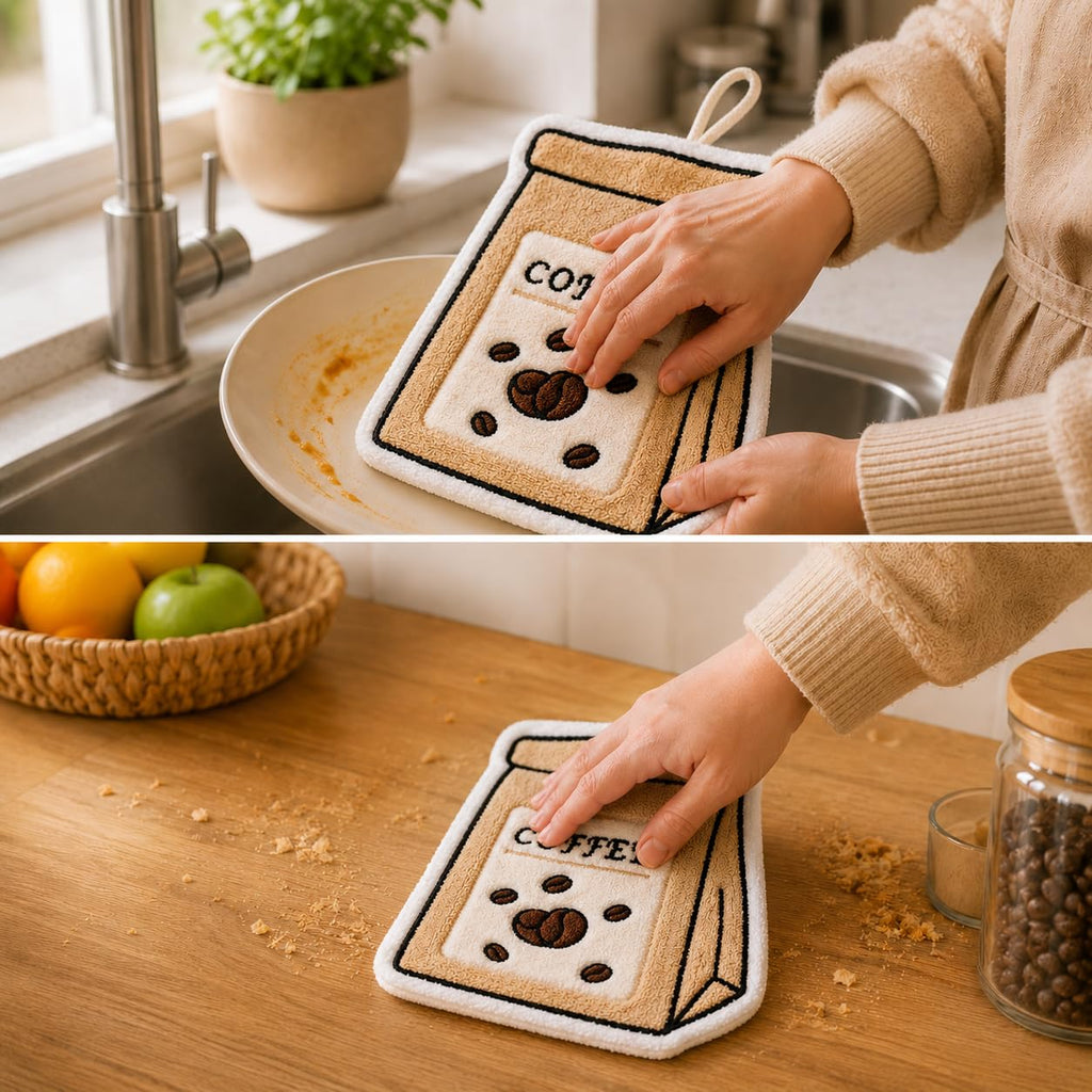 Kitchen Towel, Soft Absorbent Microfiber Hand and Dish Cloth with Hanging Loop, Reusable Towel for Drying Hands, Dishes and Kitchen Surfaces, J-457B, Coffee - image 7