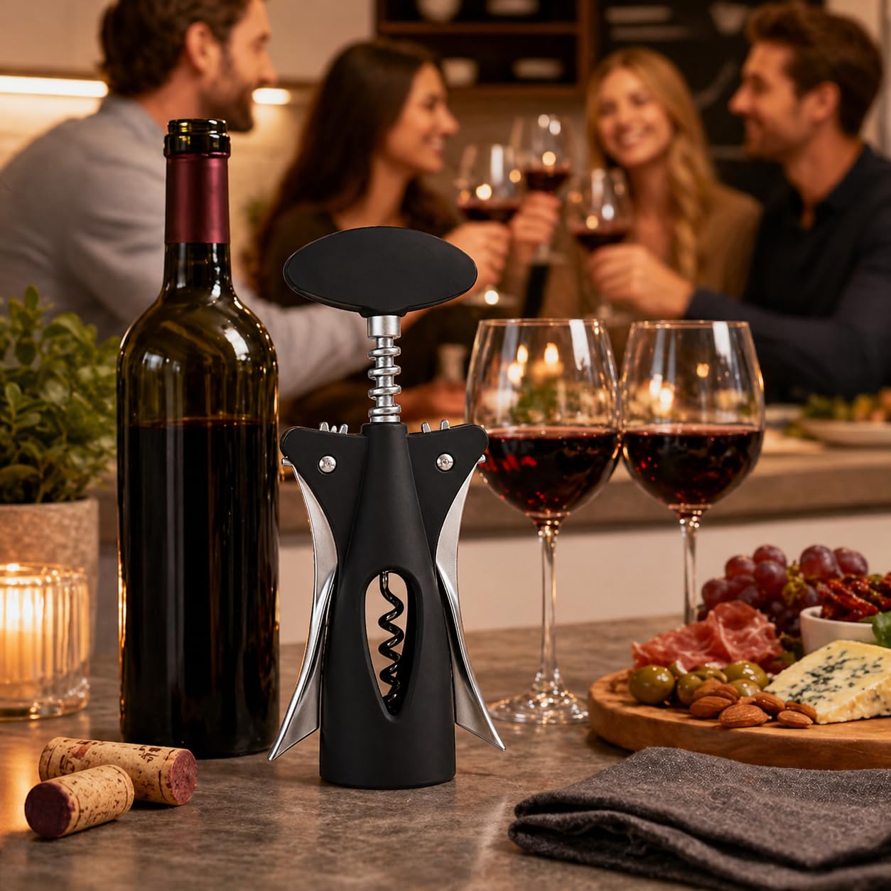 Wine Opener, Winged Corkscrew Stainless Steel Manual Bottle Opener with Dual Lever Handles, Cork Remover for Home, Kitchen and Parties, Black and Silver, XD-84 - image 7