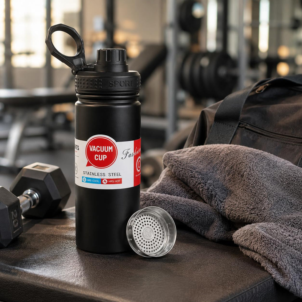 Water Bottle 550ml, 304 Stainless Steel Vacuum Insulated Flask with Leakproof Lid, BPA-Free Double Wall Sports Bottle for Hot and Cold Drinks, Gym, Travel and Office, F-742, Black - image 7