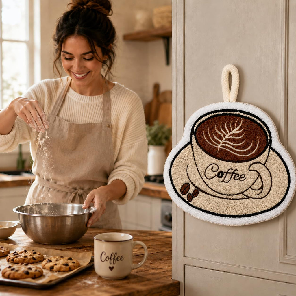 Kitchen Towel, Soft Absorbent Microfiber Hand and Dish Cloth with Hanging Loop for Drying, Wiping Counters, Sinks and Kitchen Surfaces, Coffee Cup Design, J-457B, Coffee Cup - image 6