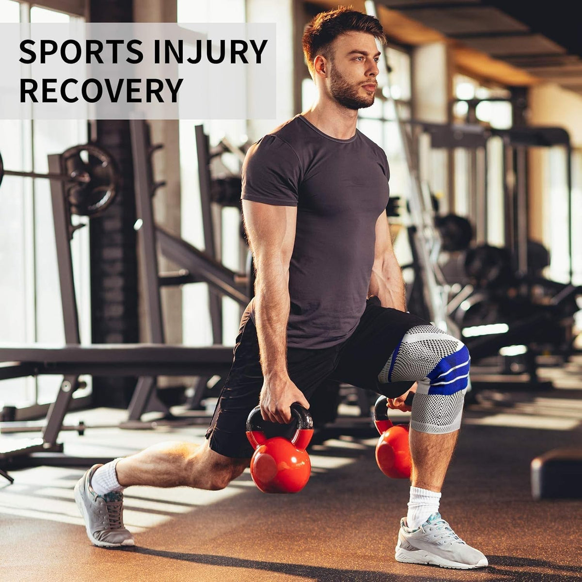 Knee Support Sleeve, Compression Knee Brace with Non-Slip Silicone Grip for Running, Basketball, Weightlifting, Gym and Exercise, Men and Women, KN0012, X-Large, (Blue & Grey) - image 5