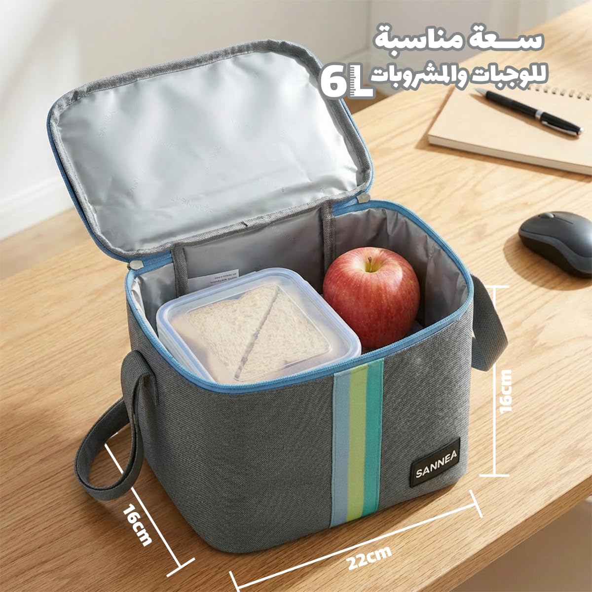 Lunch Bag 6 L, Insulated Thermal Cooler Tote, Waterproof Leakproof Food Storage with Adjustable Shoulder Strap for Work, School, Picnic and Travel, BB-528 (Grey) - image 3