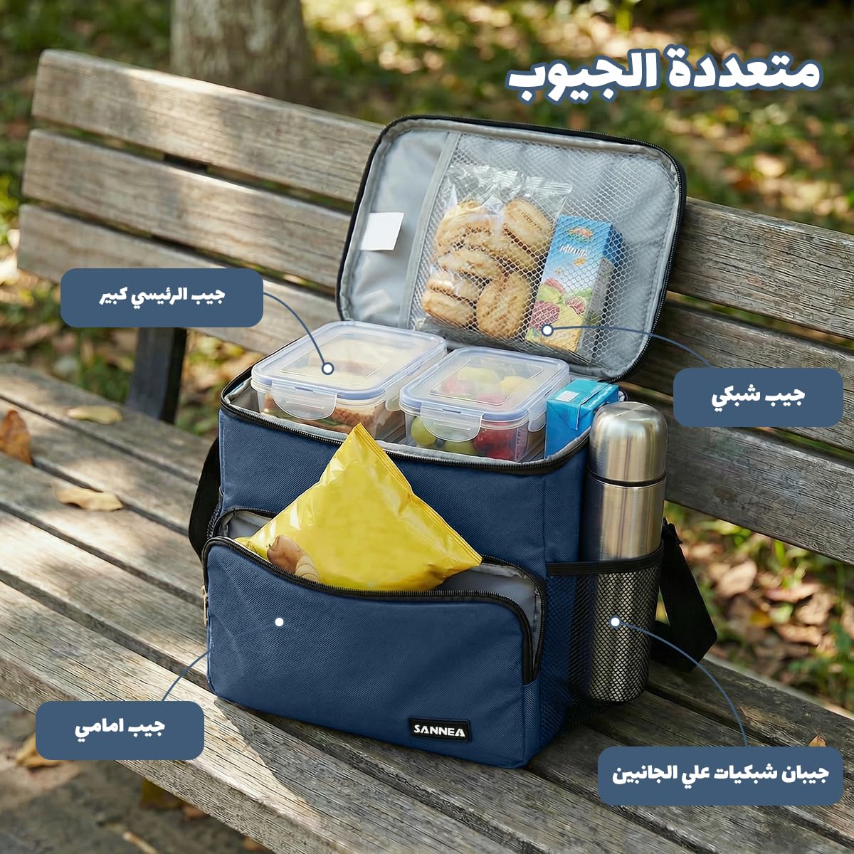 Lunch Bag 12 L, Insulated Thermal Cooler Tote, Waterproof Leakproof Food Storage for Work, School, Travel and Picnic, Hot and Cold Meals, Beach Design, BB-544 (Dark Blue) - image 4