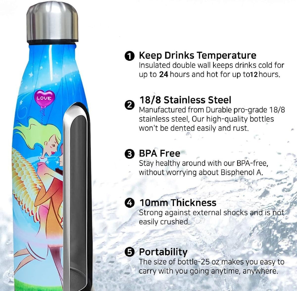Water Bottle 500 ml, Vacuum Insulated Stainless Steel Sports Flask with Double-Wall Leakproof BPA-Free Design for Hot and Cold Drinks, Gym, Office, School, Travel and Outdoor Use (Blue Tinker Bell) - image 2