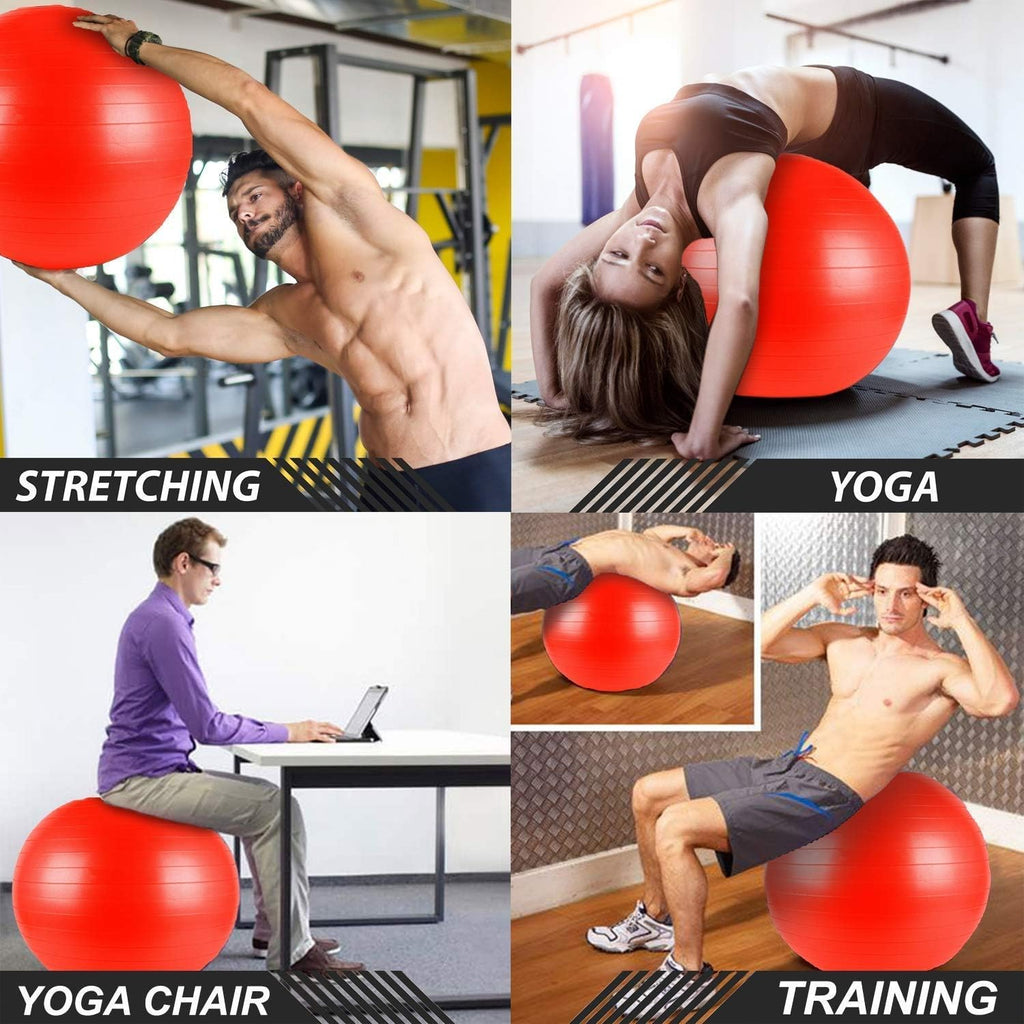 Yoga Ball Exercise Ball – Anti-Burst for Home Gym Pregnancy Pilates, Physical Therapy & Balance Training Stability Ball with Quick Pump – Slip-Resistant Swiss Ball (Red) (65cm) - image 3