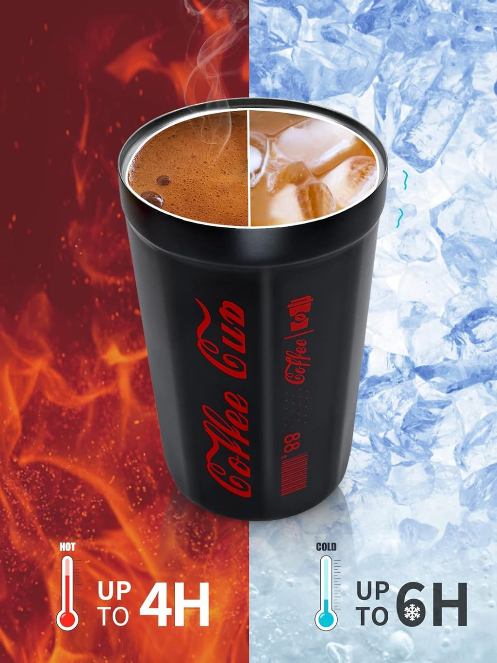 Coffee Cup with Lid Leak proof, Thermal coffee mug 380 ml, Double Wall Stainless Steel Insulated Travel Mug for Hot or Cold Drinks (Black) - image 2