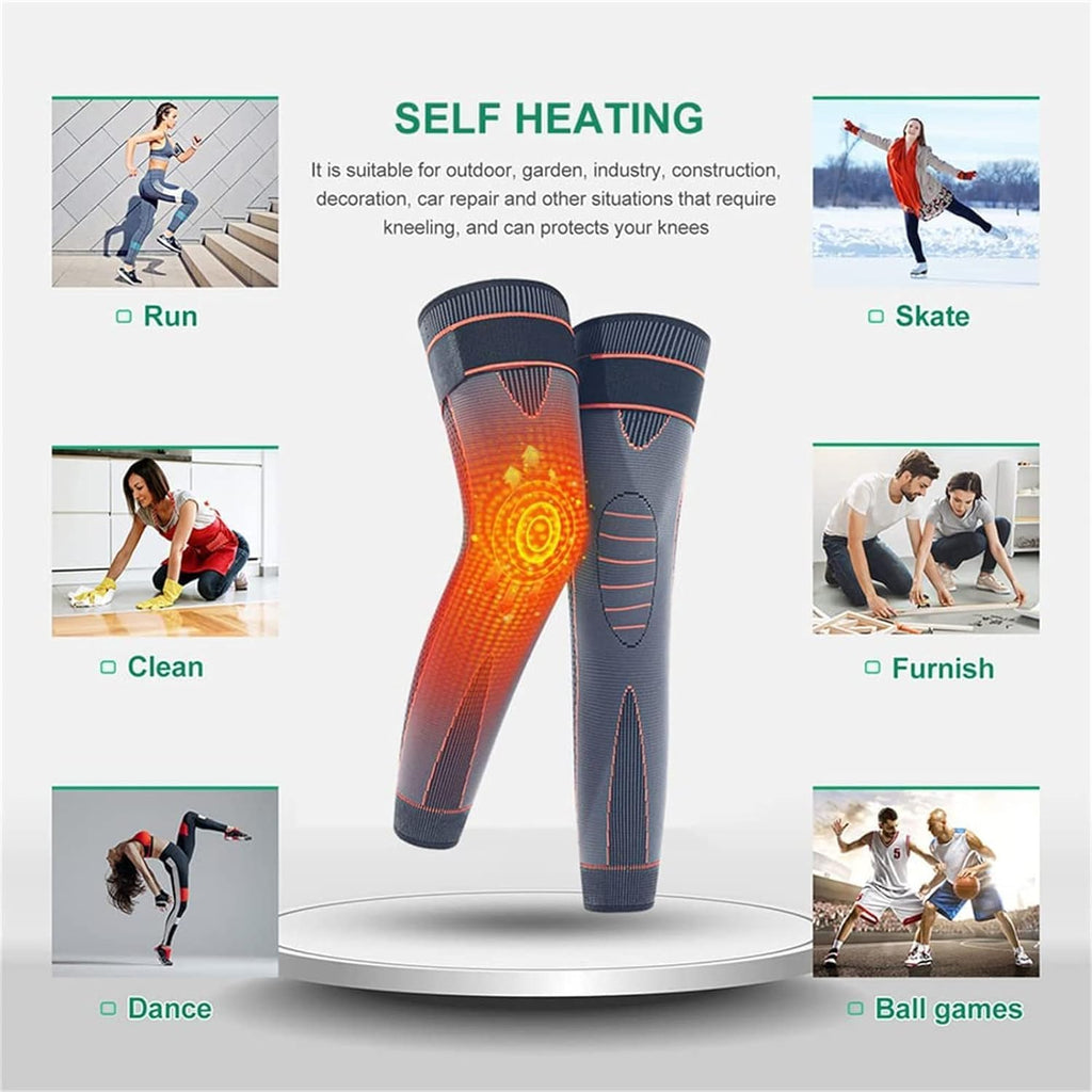 Knee Compression Sleeve 2 Pcs, Full-Length Knee and Foot Support Brace with Fixing Tape, Self-Warming Leg Sleeves for Walking, Standing and Light Activity - image 6