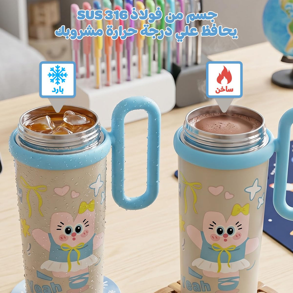 Thermal Mug 700 ml, Stainless Steel Vacuum Insulated Travel Tumbler with Handle, Straw and 2-Way Lid, Leak-Resistant Cup for Hot and Cold Drinks, Car, Office and Gym, F-1533 (White) - image 5