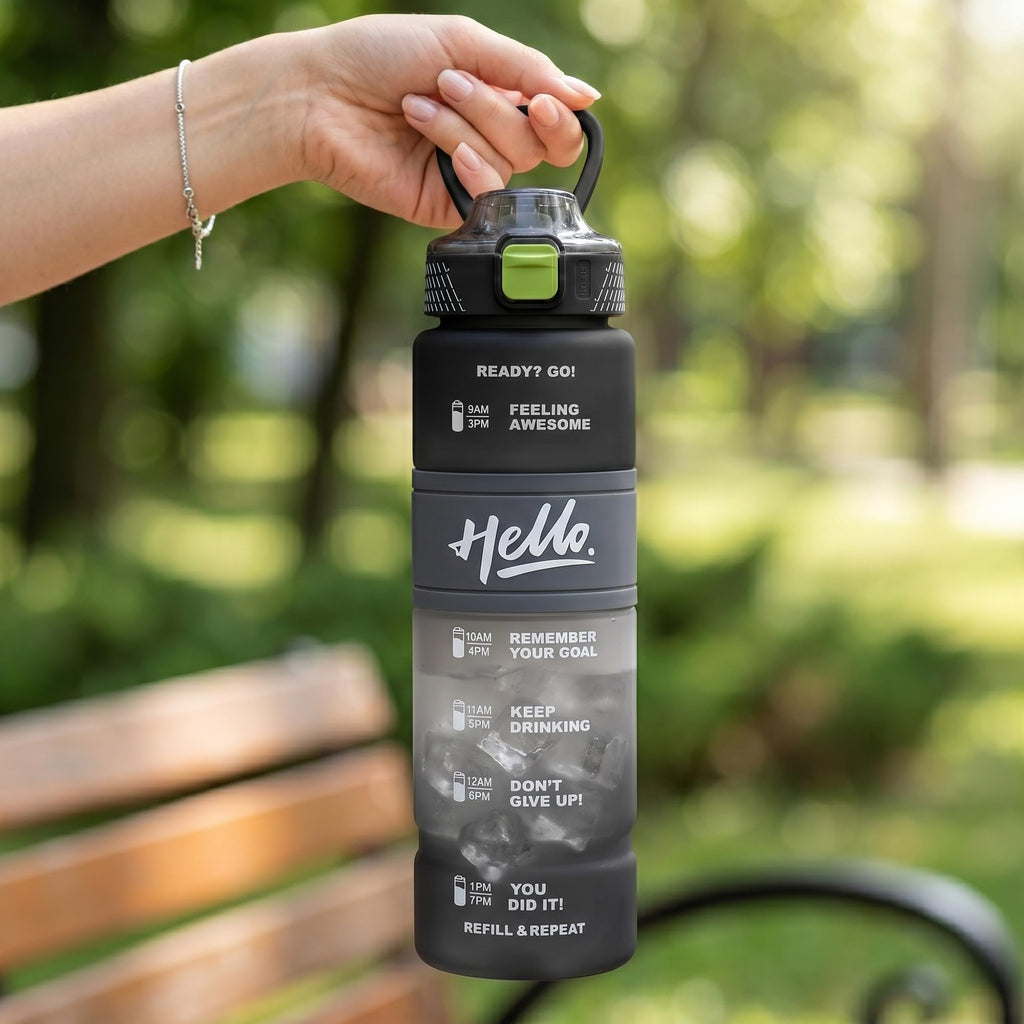 Water Bottle 1L with Straw Lid and Carry Handle, BPA-Free Leak-Resistant Reusable Sports Bottle for Gym, School, Travel and Outdoor Use, FL-230, Black - image 7